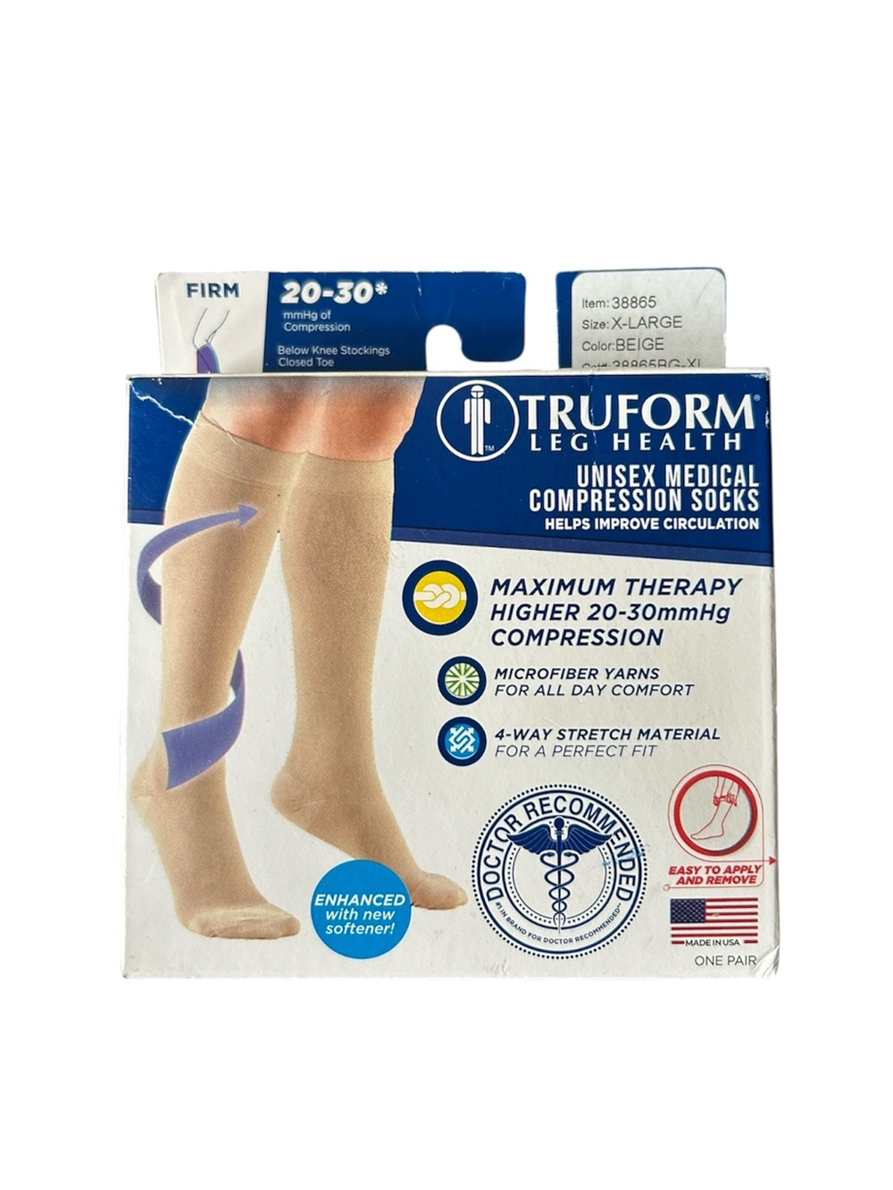 Truform 20-30 mmHg Compression Unisex Medical Socks Beige Improve Circulation XL